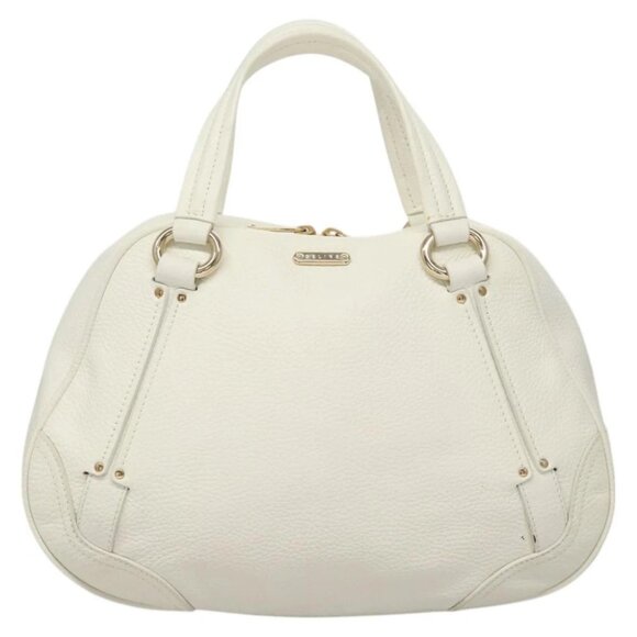 CELINE Hand Bag Leather White Gold